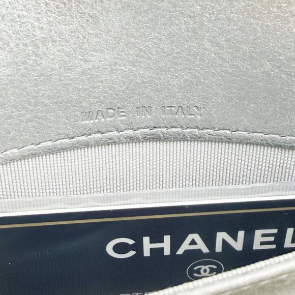 Authentic CHANEL CC Chevron Timeless Caviar Flap Wallet Chain Purse Silver Bag - Picture 11 of 14